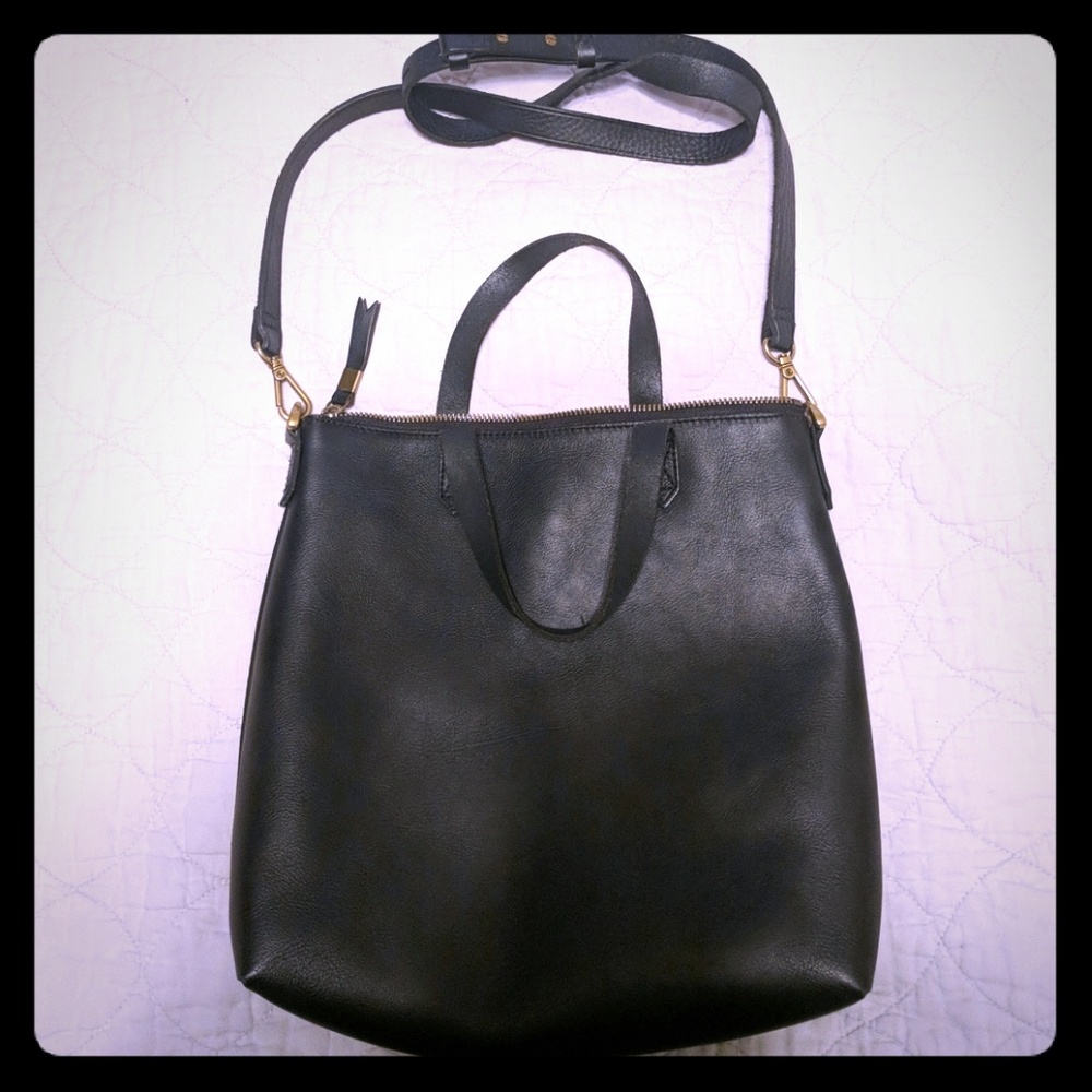 Madewell black leather small tote shoulder bag